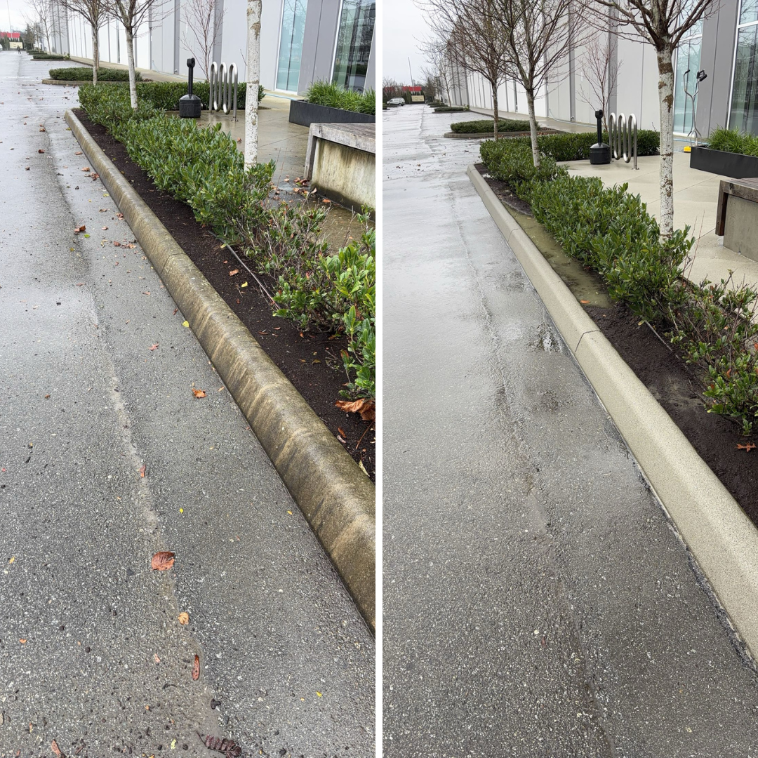 Before and after pressure washing driveway Lower Mainland BC